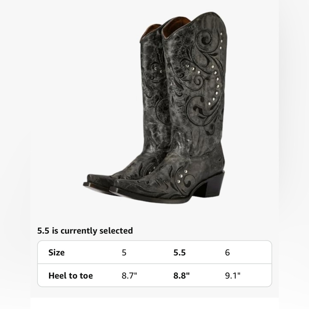 New Corral Boots Women Embroidery Western Leather Mid Calf Cowboy Black Gray 5.5 - Picture 8 of 8